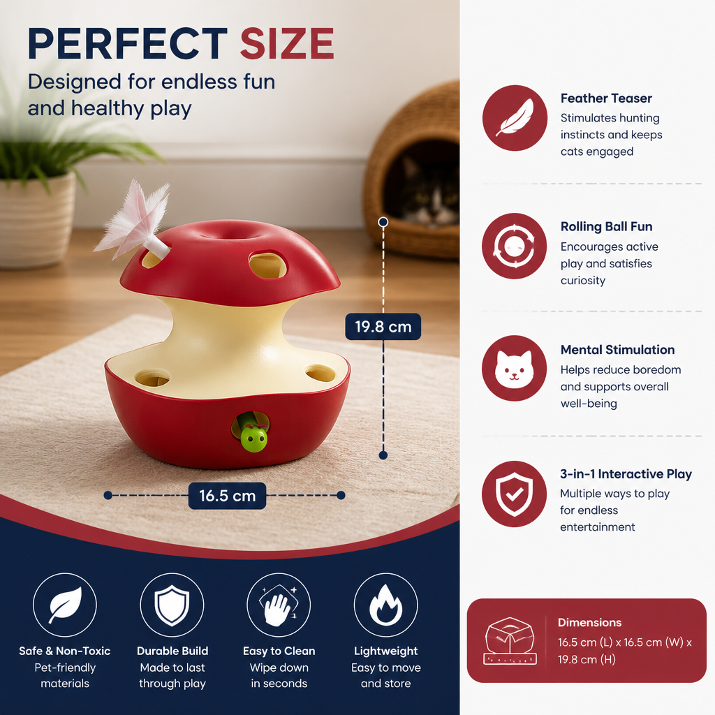 3-in-1 Apple-Shaped Cat Toy – Interactive Feather & Ball Toy