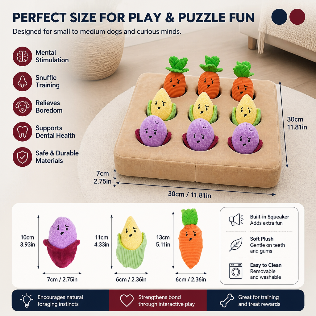 Interactive Vegetable Garden Treat Toy – Hide & Seek Snuffle Puzzle with Squeaky Veggies