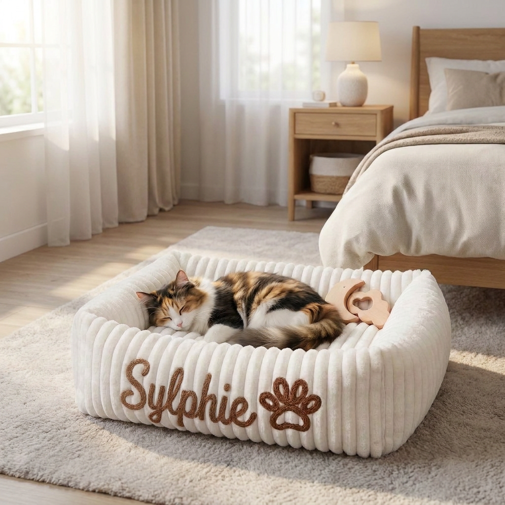 Personalized Fluffy Cloud Cat Bed with Soft Bolsters
