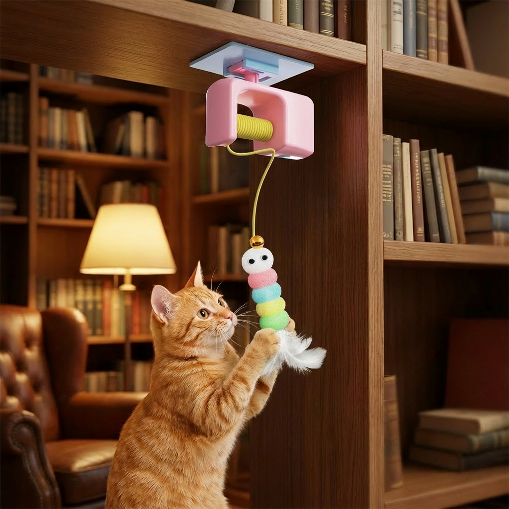 Interactive door yo-yo cat toy with self-play function