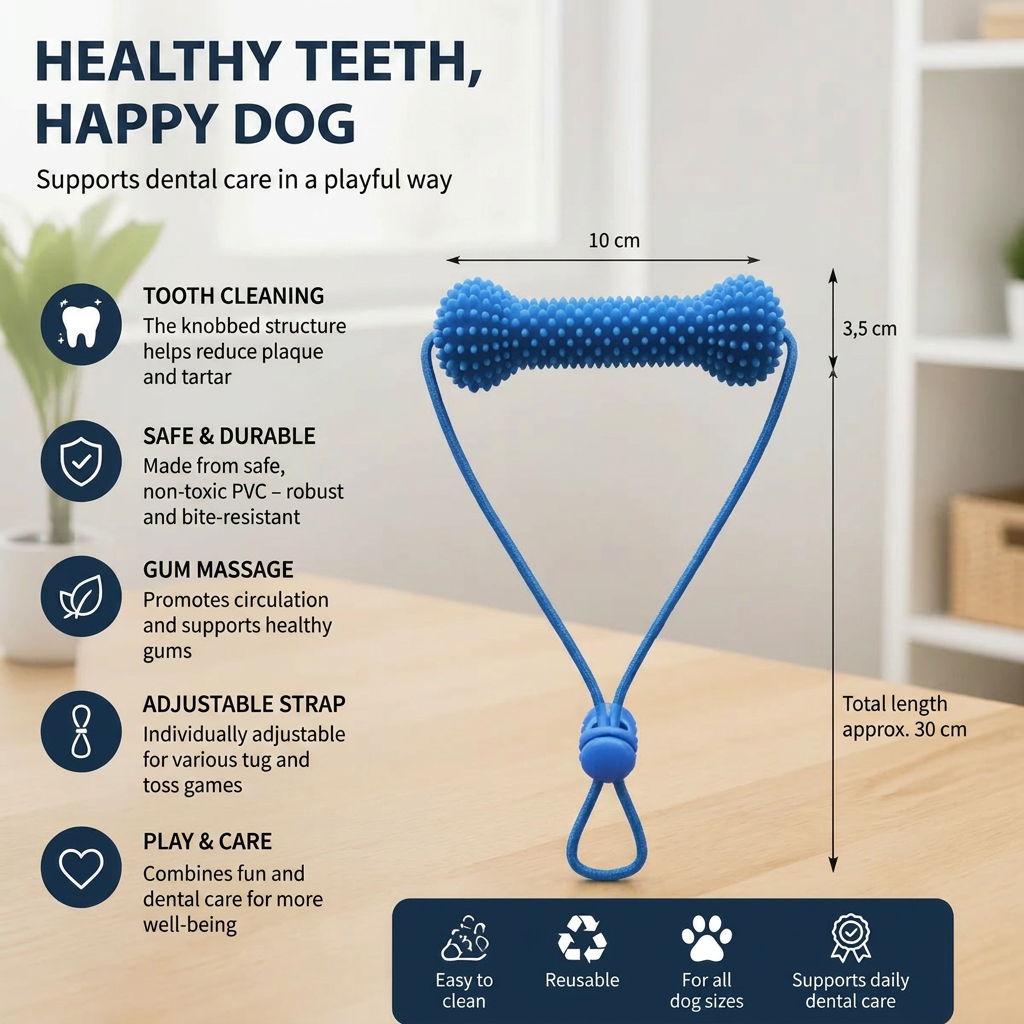 Dog Toothbrush Chew Toy with Adjustable Strap for Easy Dental Care