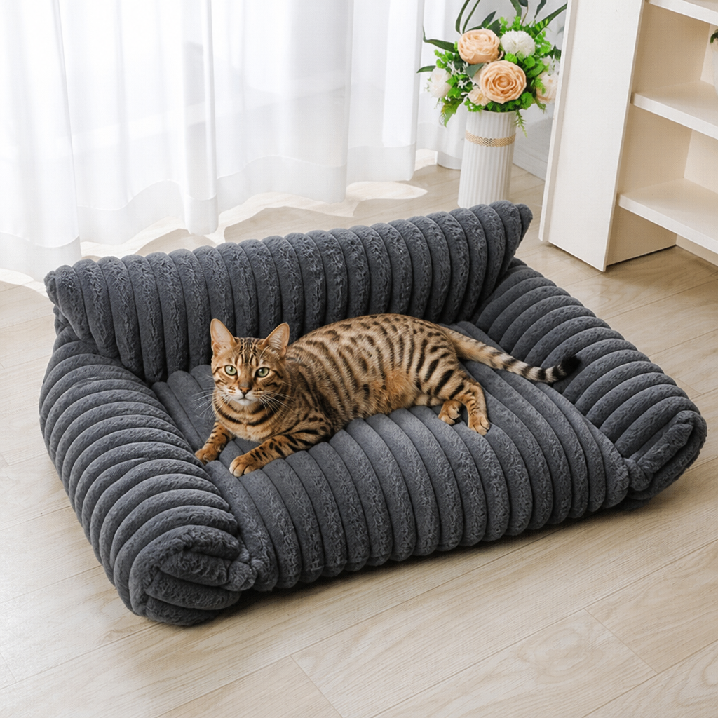 Fluffy Cloud Cat Sofa Bed with Soft Bolsters & Washable Covers