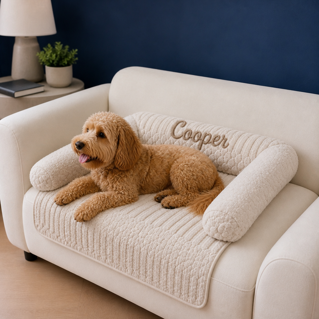 Personalized Fluffy Dog Sofa Bed & Protective Couch Cover