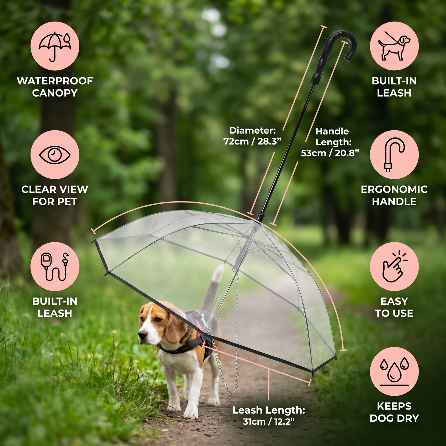 Transparent Dog Umbrella with Leash for Small Dogs