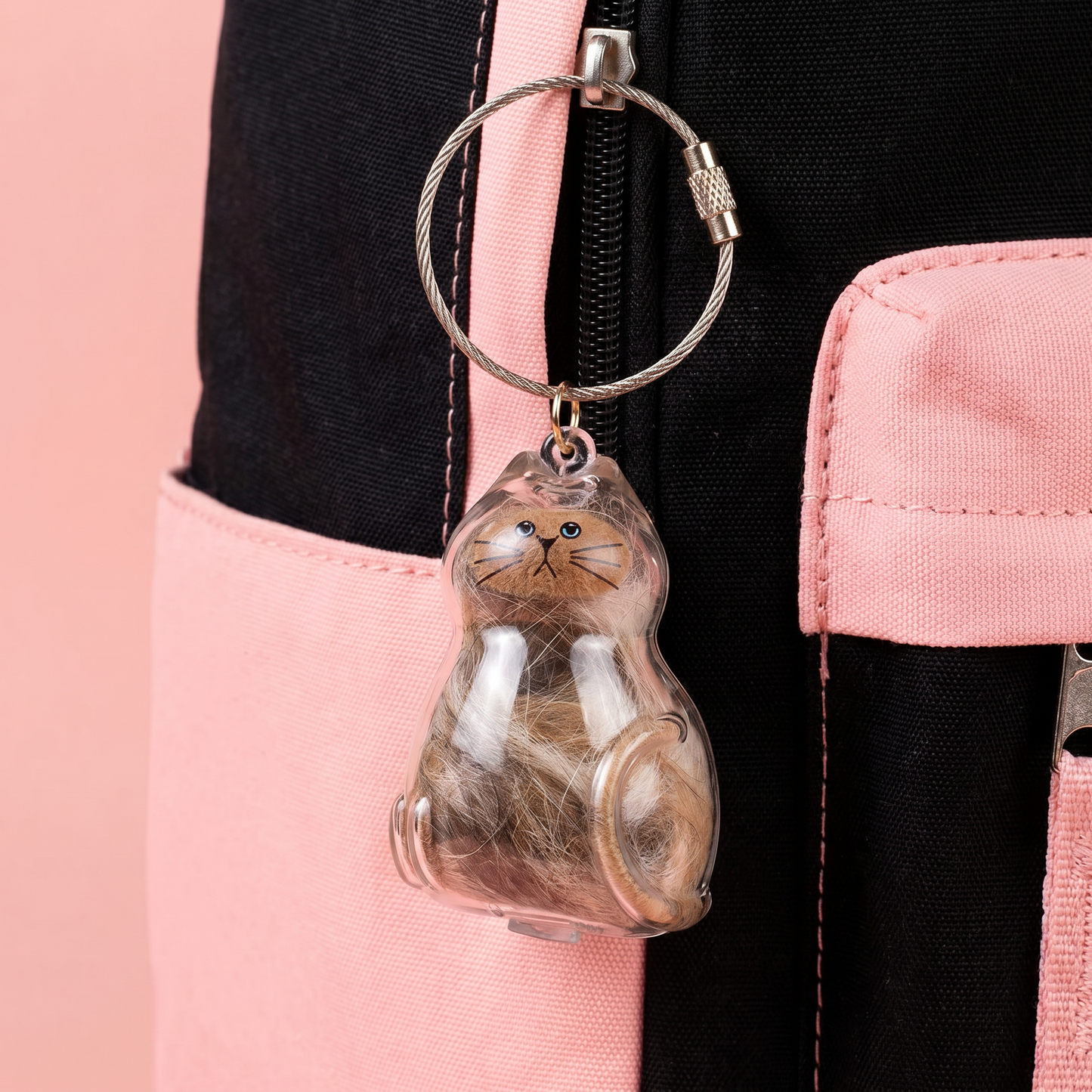 Cute Transparent Cat Hair Capsule Keychain & Keepsake