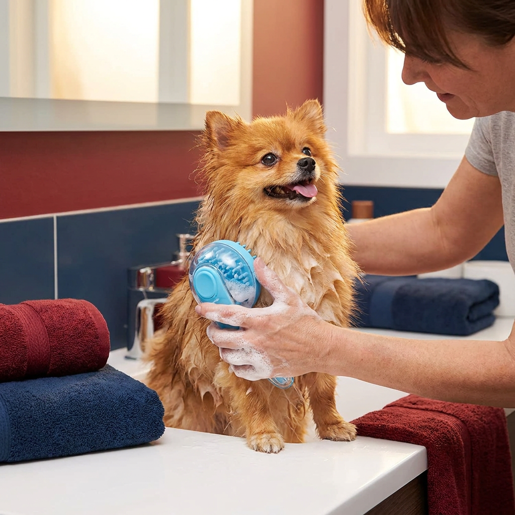 2-in-1 Silicone Pet Bath & Massage Brush with Shampoo Dispenser