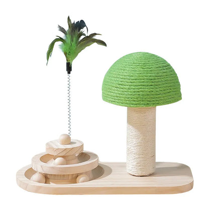 Cat Toy With Scratching Post And Feathers - Interactive Play Station For Cats