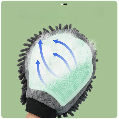 2-in-1 Grooming Glove With Microfiber And Silicone - Gentle Massage And Efficient Hair Removal For Dogs And Cats
