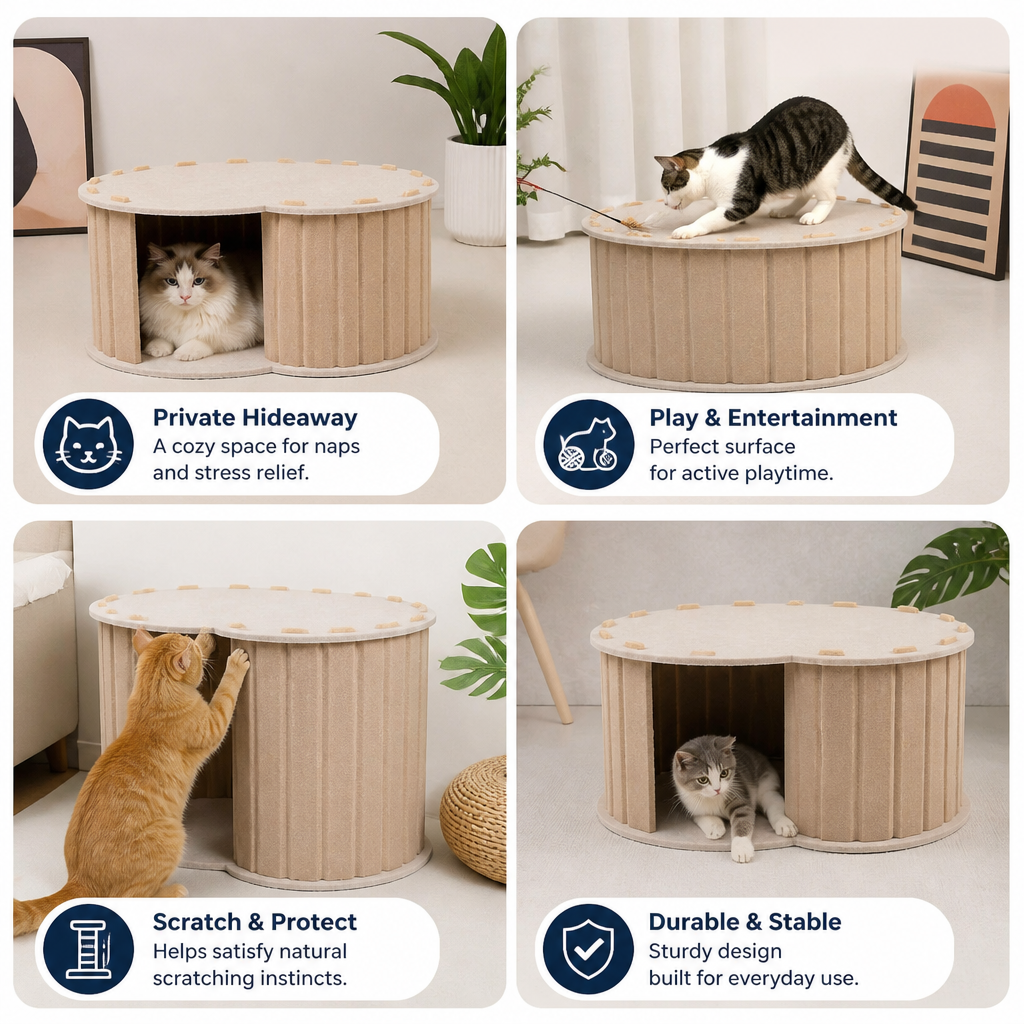2-in-1 Interactive Play Cat Bed & Scratcher Hideaway