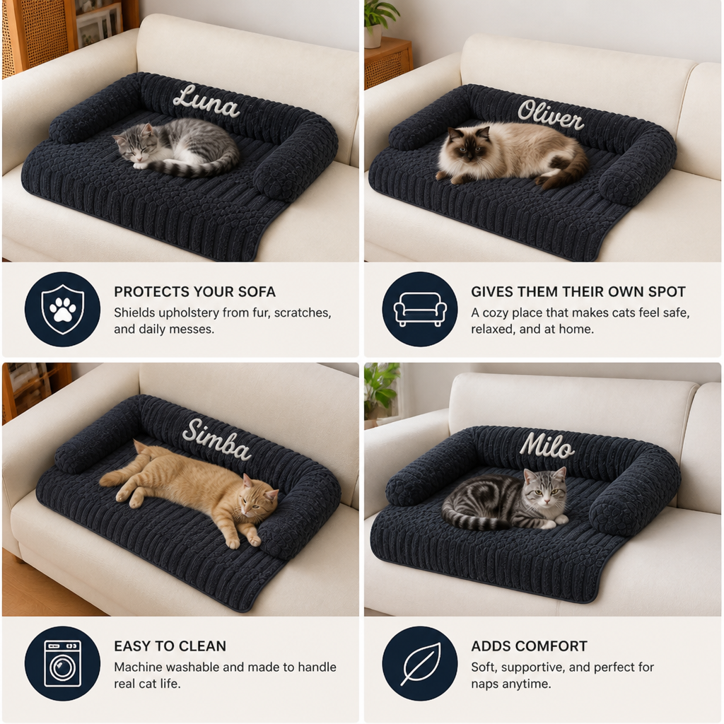 Personalized Fluffy Cat Sofa Bed & Protective Couch Cover