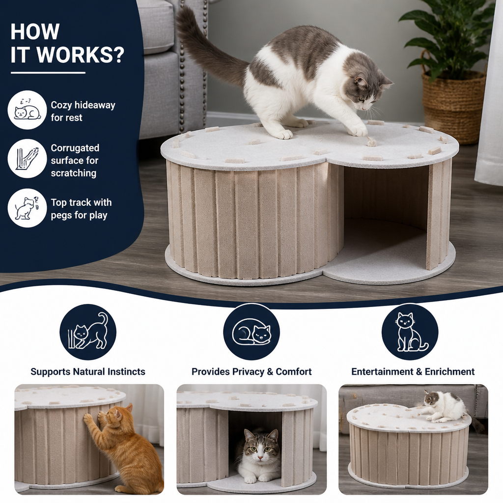 2-in-1 Interactive Play Cat Bed & Scratcher Hideaway