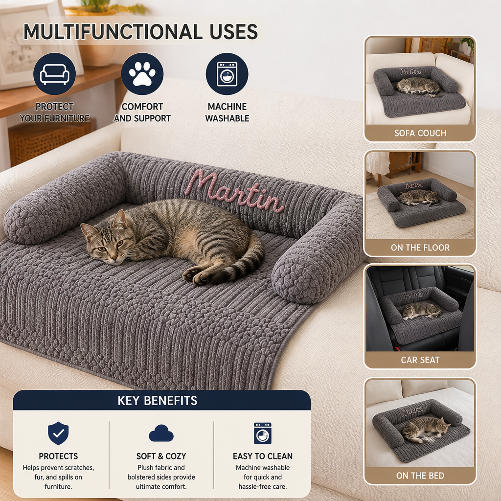 Personalized Fluffy Cat Sofa Bed & Protective Couch Cover