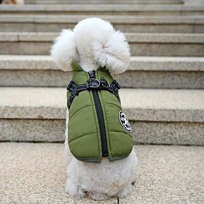 Wind and Waterproof Dog Jacket with Integrated Harness