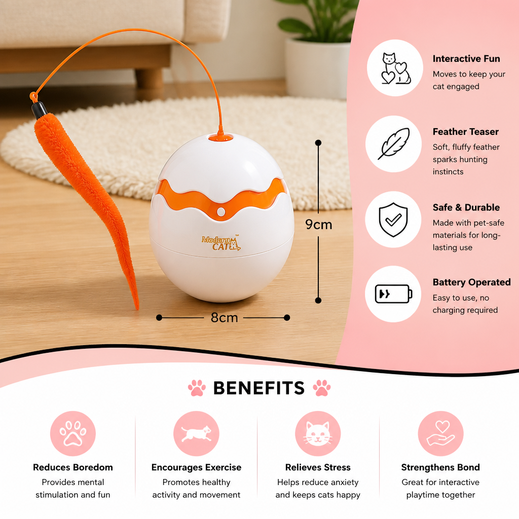 Interactive Wobble Egg Cat Toy – Automatic Feather Teaser