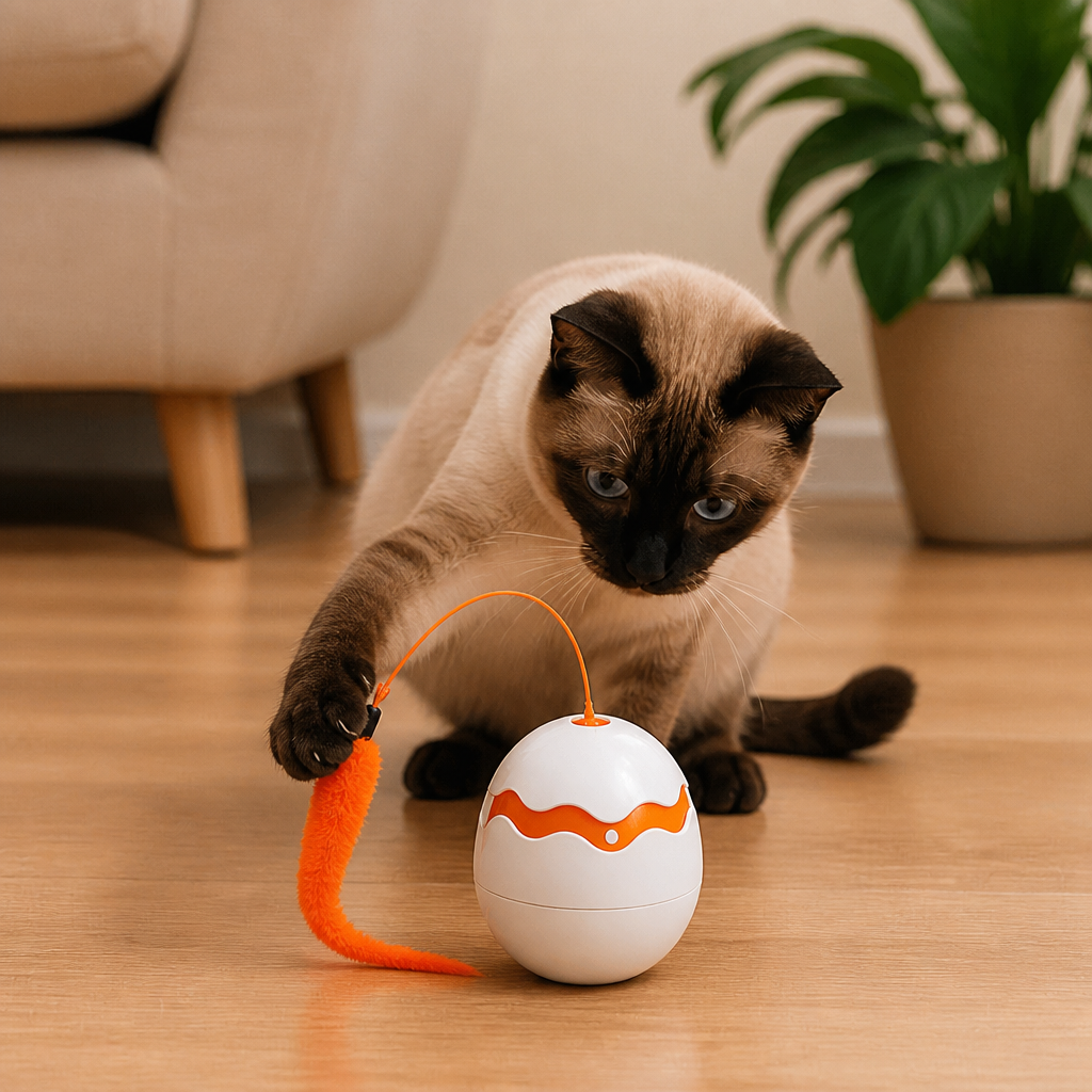 Interactive Wobble Egg Cat Toy – Automatic Feather Teaser