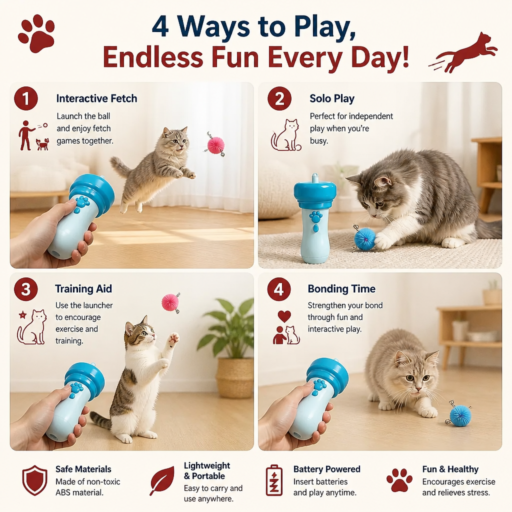 Interactive Pom-Pom Launcher Tod for Cats