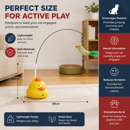 Interactive Duck Wand Cat Toy with Moving Feather and Fun Chase Play