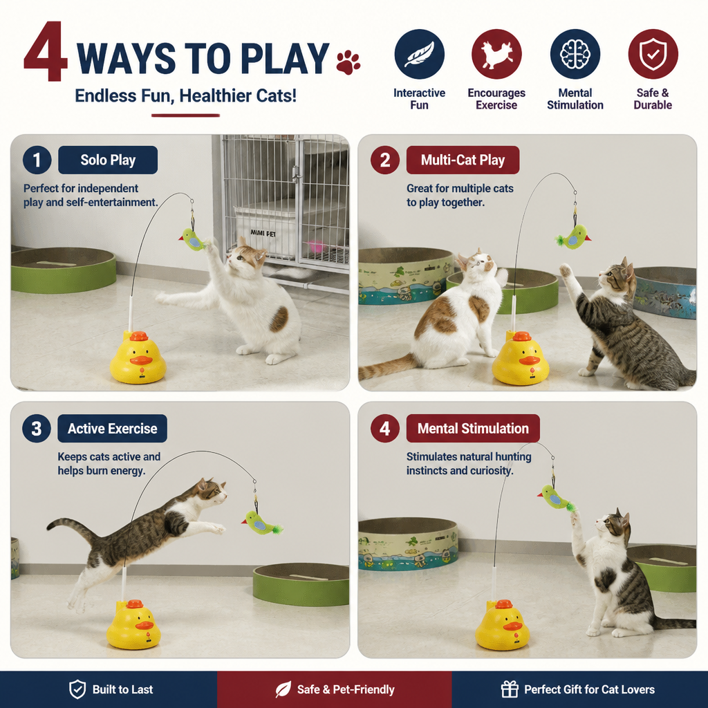 Interactive Duck Wand Cat Toy with Moving Feather and Fun Chase Play