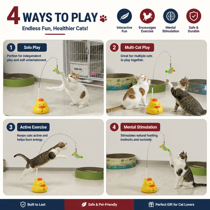 Interactive Duck Wand Cat Toy with Moving Feather and Fun Chase Play
