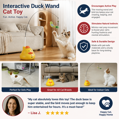 Interactive Duck Wand Cat Toy with Moving Feather and Fun Chase Play