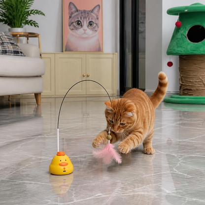 Interactive Duck Wand Cat Toy with Moving Feather and Fun Chase Play