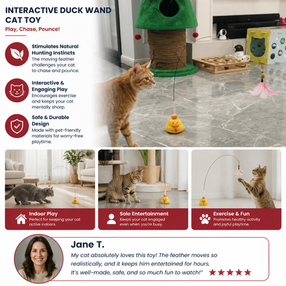 Interactive Duck Wand Cat Toy with Moving Feather and Fun Chase Play