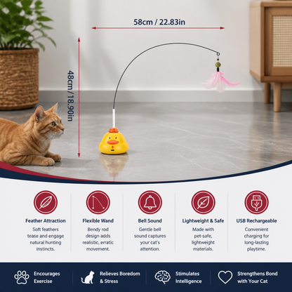 Interactive Duck Wand Cat Toy with Moving Feather and Fun Chase Play