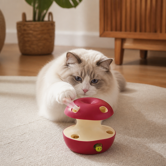 3-in-1 Apple-Shaped Cat Toy – Interactive Feather & Ball Toy