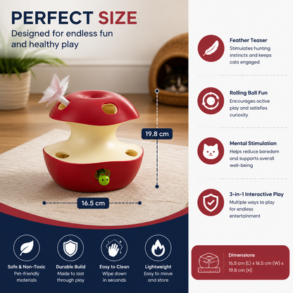 3-in-1 Apple-Shaped Cat Toy – Interactive Feather & Ball Toy