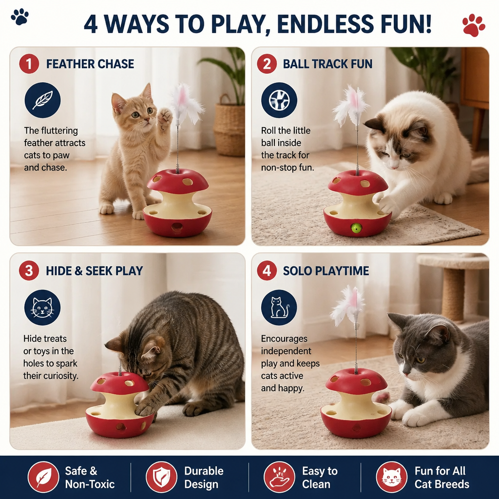 3-in-1 Apple-Shaped Cat Toy – Interactive Feather & Ball Toy