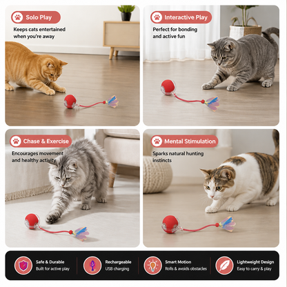 Upgraded Smart Rolling Cat Ball – Durable Interactive Toy with Mesh Tail