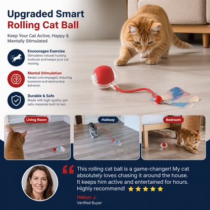 Upgraded Smart Rolling Cat Ball – Durable Interactive Toy with Mesh Tail