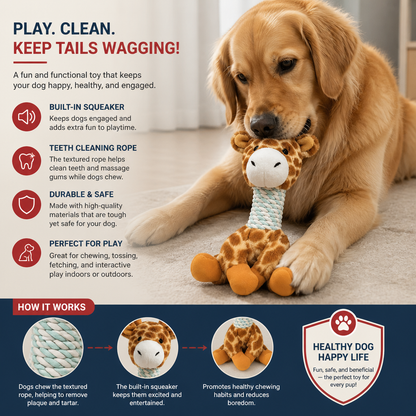 Durable Animal Plush Rope Dog Toy with Squeaker & Teeth Cleaning