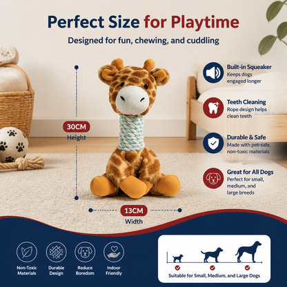 Durable Animal Plush Rope Dog Toy with Squeaker & Teeth Cleaning