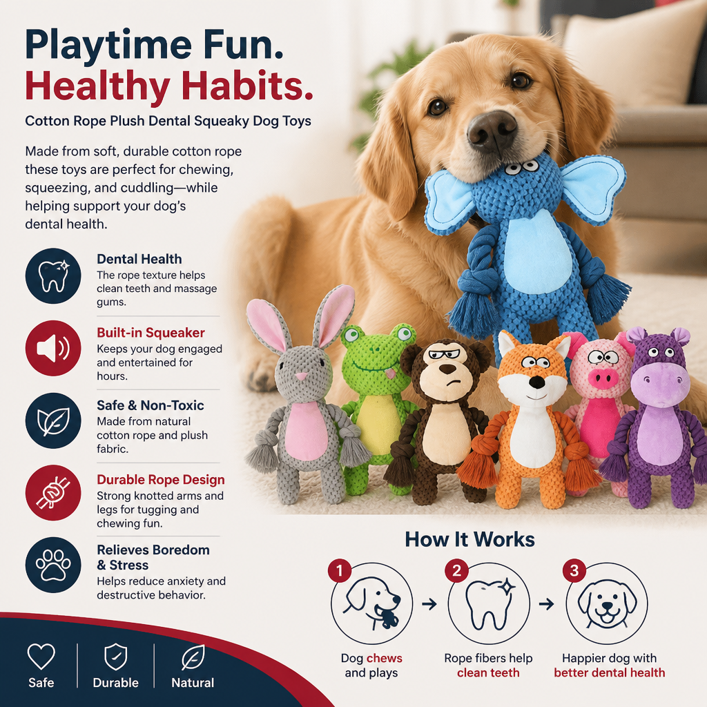 Cotton Rope Plush Dental Squeaky Dog Toy