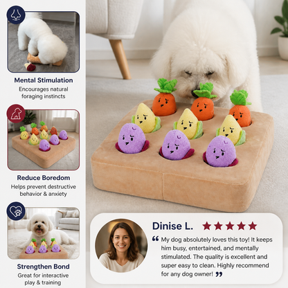 Interactive Vegetable Garden Treat Toy – Hide & Seek Snuffle Puzzle with Squeaky Veggies