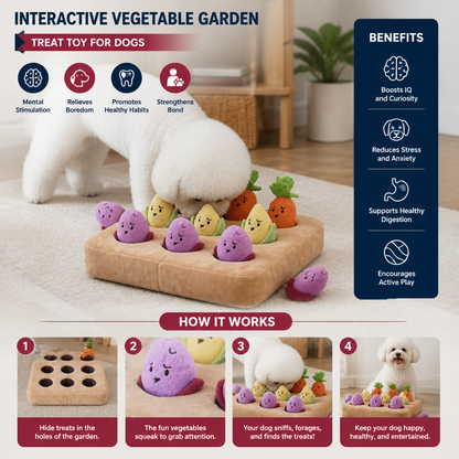 Interactive Vegetable Garden Treat Toy – Hide & Seek Snuffle Puzzle with Squeaky Veggies
