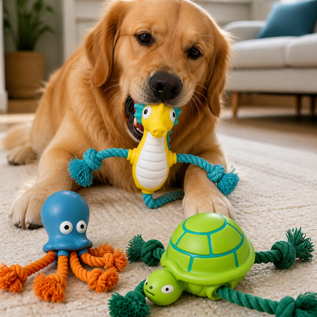Durable Floating Dental Latex & Rope Dog Toy