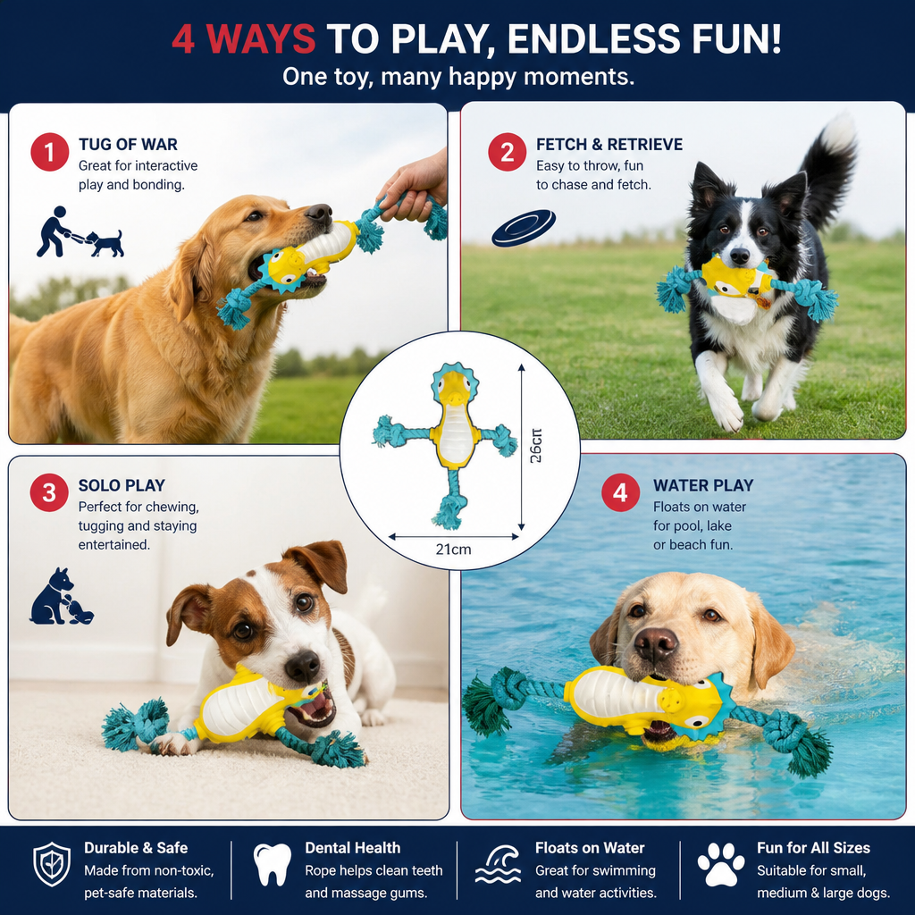 Durable Floating Dental Latex & Rope Dog Toy