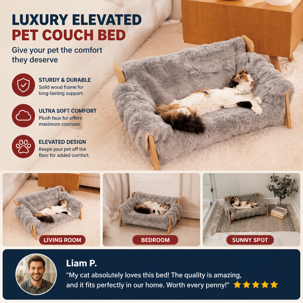 Luxury Elevated Solid Wood Pet Couch Bed