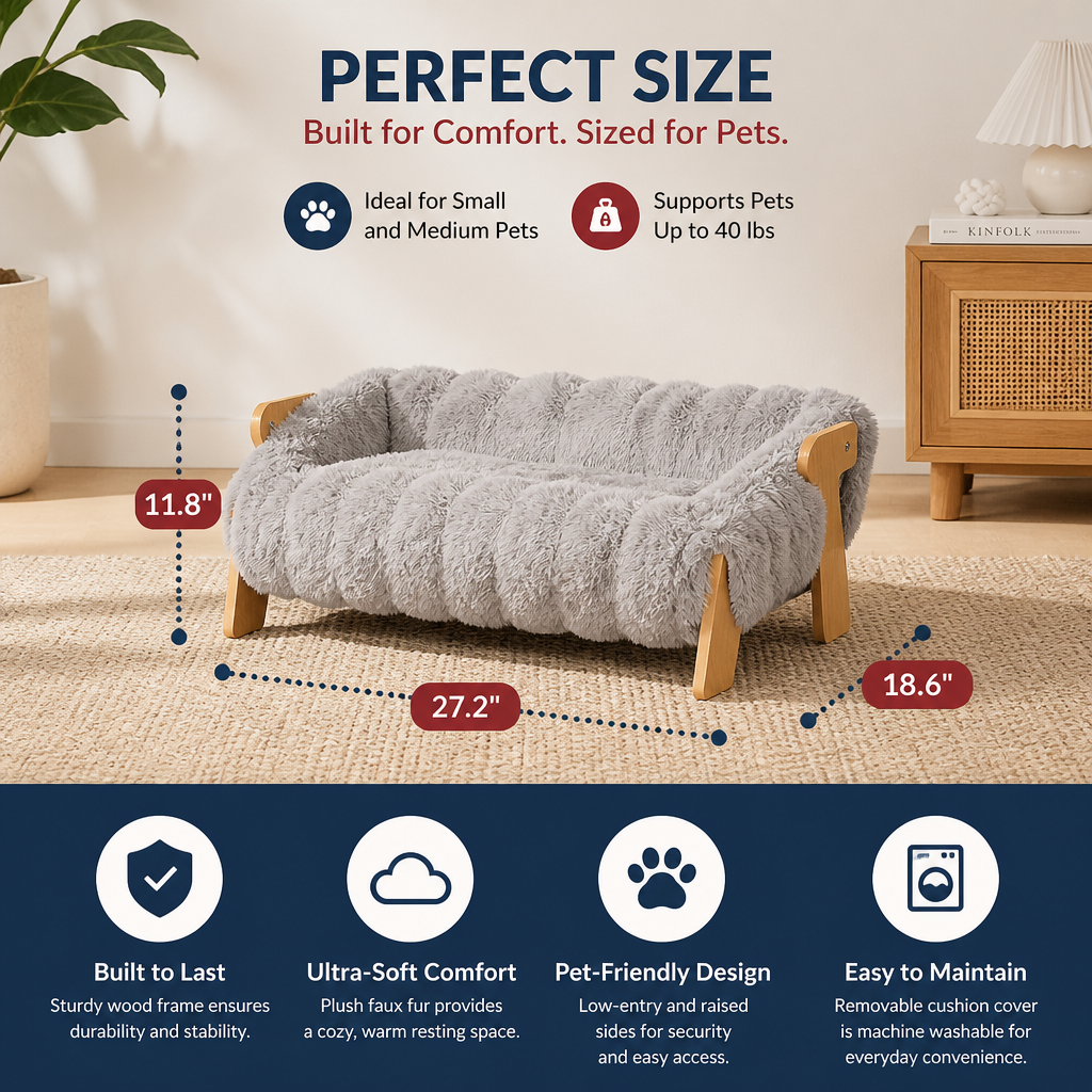 Luxury Elevated Solid Wood Pet Couch Bed