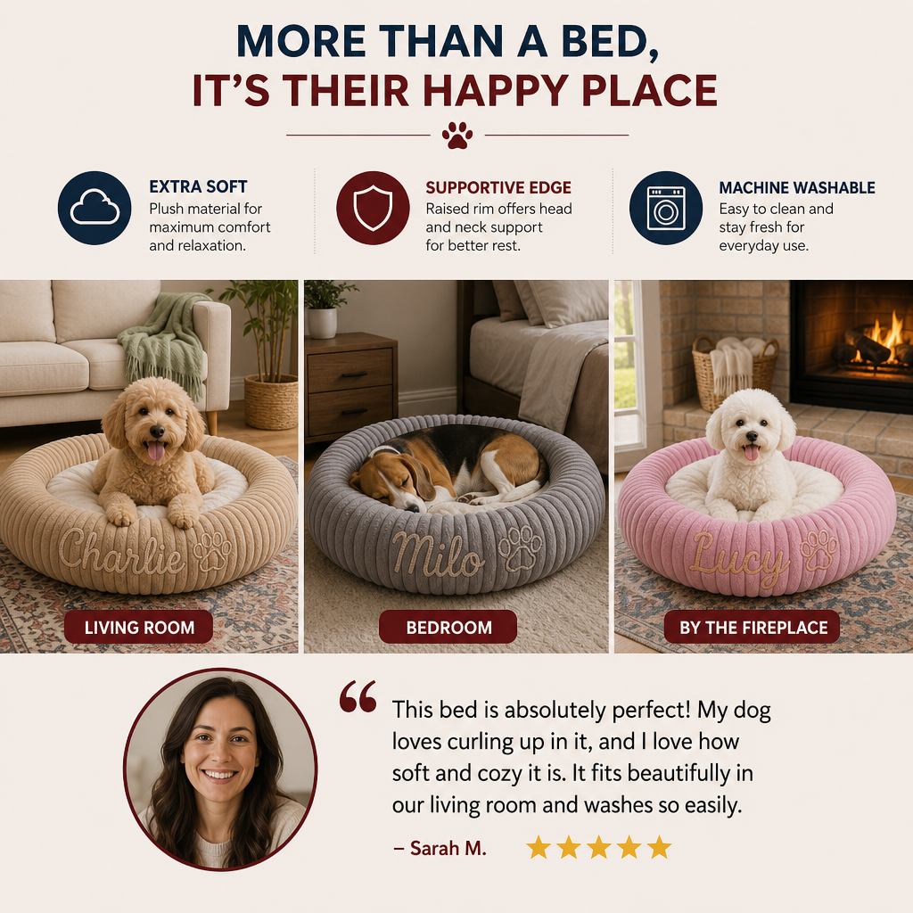 Personalized Round Fluffy Dog Bed
