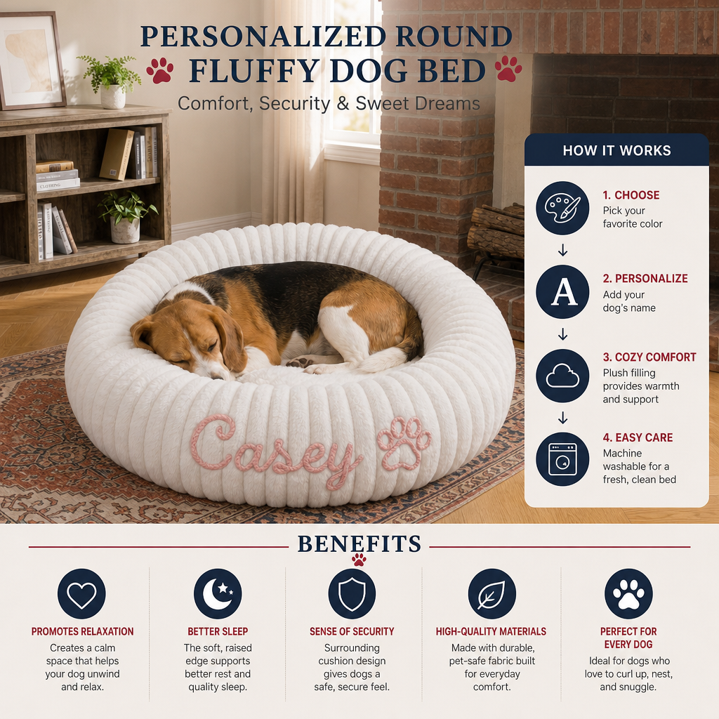 Personalized Round Fluffy Dog Bed