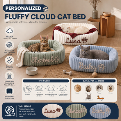 Personalized Fluffy Cloud Cat Bed with Soft Bolsters