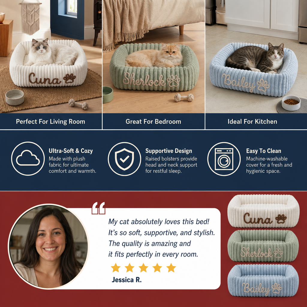 Personalized Fluffy Cloud Cat Bed with Soft Bolsters