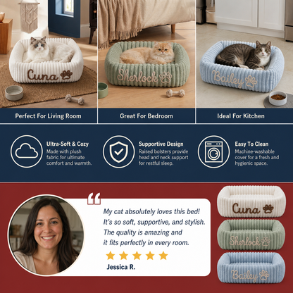 Personalized Fluffy Cloud Cat Bed with Soft Bolsters