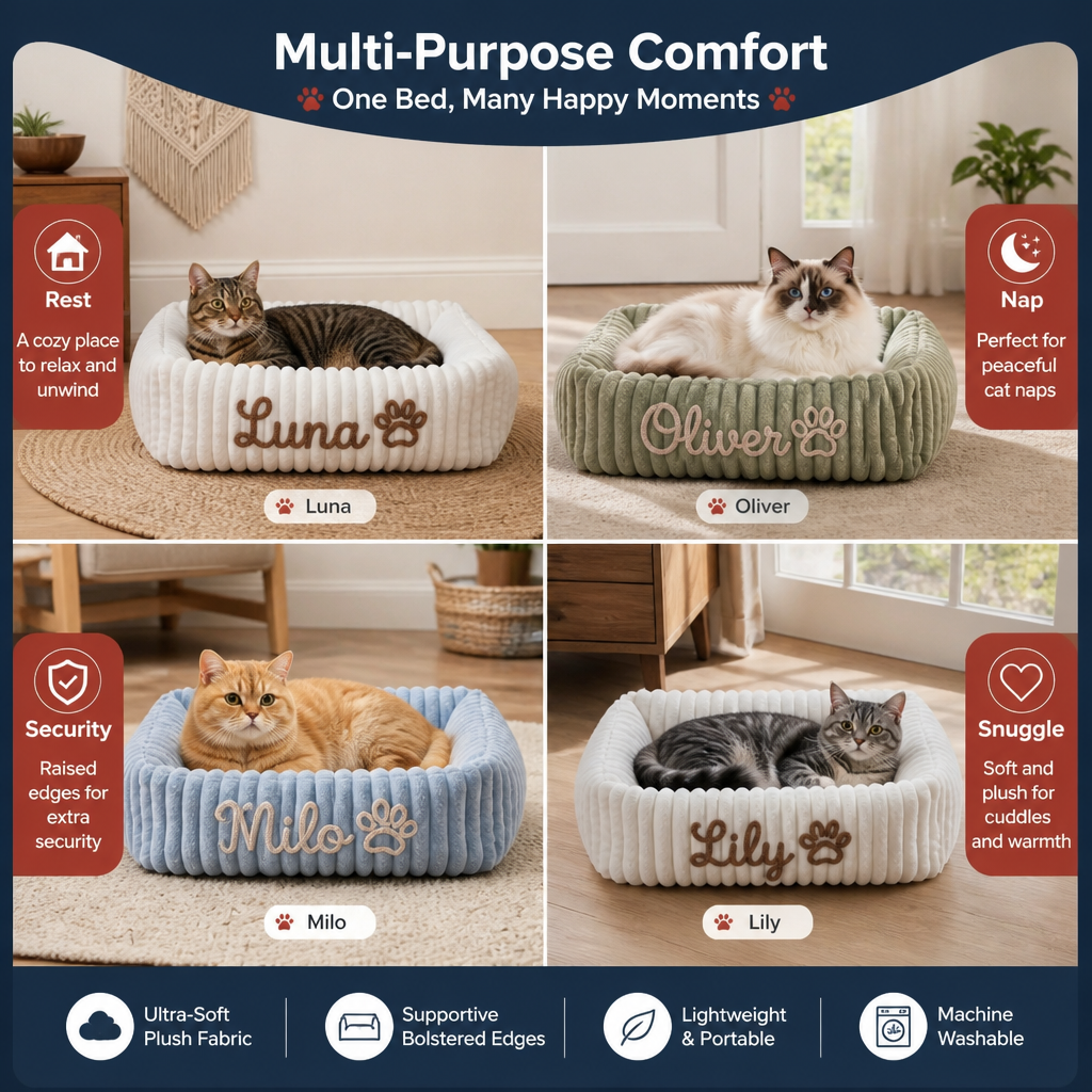 Personalized Fluffy Cloud Cat Bed with Soft Bolsters