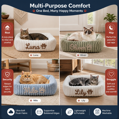 Personalized Fluffy Cloud Cat Bed with Soft Bolsters