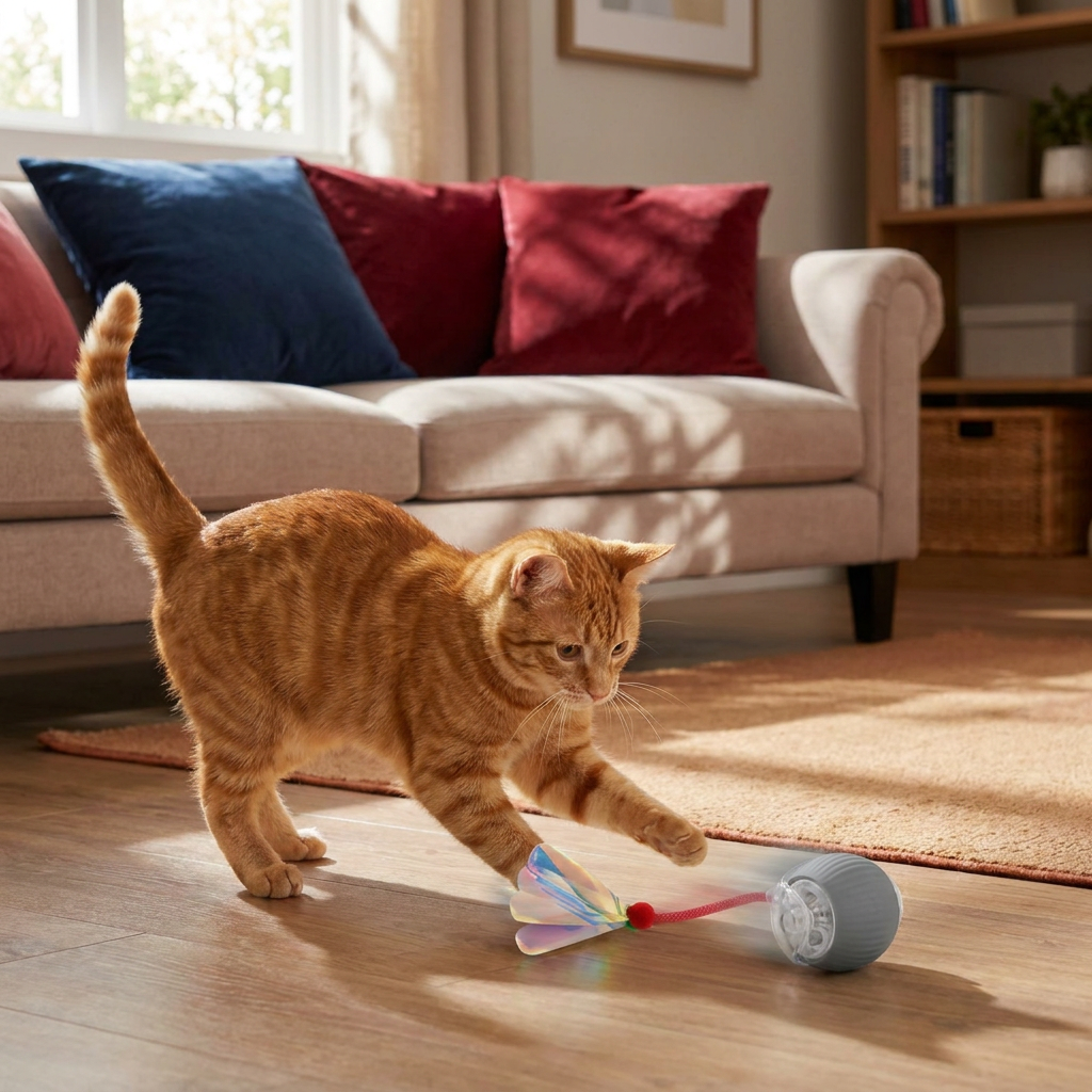 Upgraded Smart Rolling Cat Ball – Durable Interactive Toy with Mesh Tail
