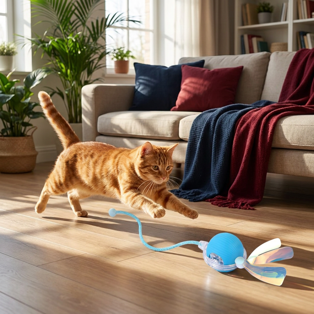 Upgraded Smart Rolling Cat Ball – Durable Interactive Toy with Mesh Tail